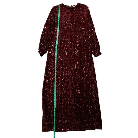 NEW MODA SELVIM Burgundy Allover Sequin Long Sleeve Maxi Dress - Picture 10 of 13